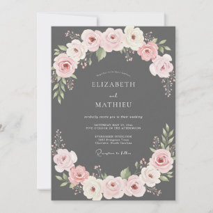 Charcoal Blush Ranunculus Eucalyptus Wedding Invitation