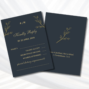 Charcoal Botanical Christian Wedding RSVP Card