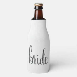Charcoal bride, chic script, grey watercolor bottle cooler