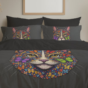 Charcoal Butterfly Blooms Cat Portrait Kitty Lover Pillowcase