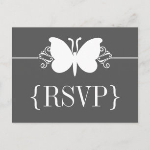 Charcoal Butterfly Swirls RSVP Postcard
