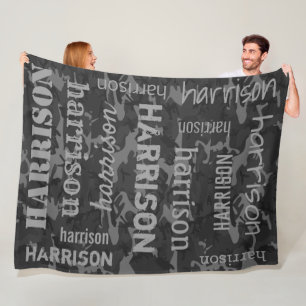 Charcoal Camo Personalized Fleece Blanket