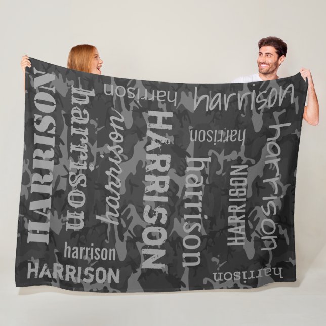 Charcoal Camo Personalized Fleece Blanket (In Situ)