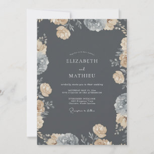 Charcoal Champagne Rose Wedding Invitation