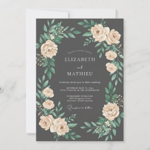Charcoal Champagne Wreath Wedding Invitation