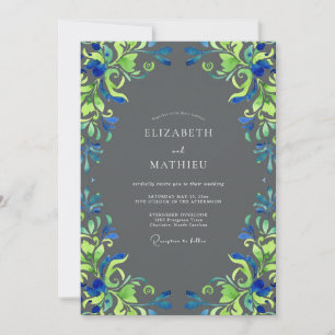 Charcoal Chartreuse Vine Wedding Invitation