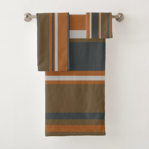 Charcoal Copper and Clay Stripes Bath Towel Set