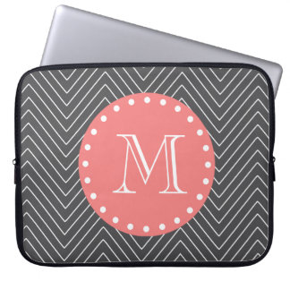 Charcoal Coral Chevron Pattern 2A Monogram Laptop Sleeve