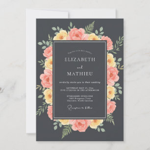 Charcoal Coral Painted Wedding Invitation