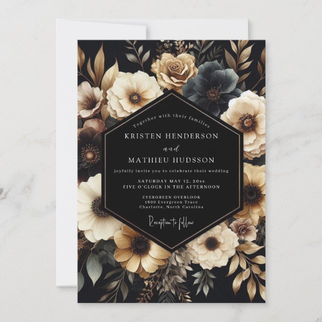 Charcoal Cream Nocturne Wedding Invitation (Front)