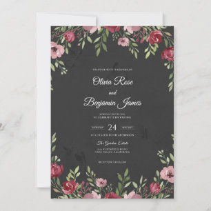Charcoal Crimson Wildflower Wedding Invitation