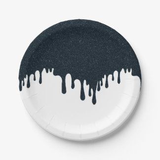 Charcoal Drip on White Party Plate – Customizable