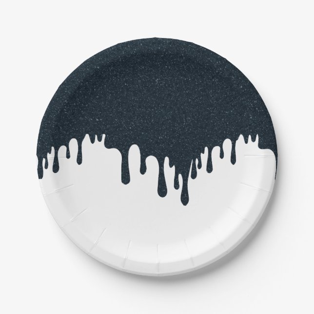Charcoal Drip on White Party Plate – Customizable (Front)