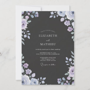 Charcoal Dusty Lilac Painted Wedding Invitation