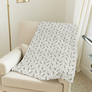 Charcoal & Ecru Neutral Halloween Skeleton Pattern Fleece Blanket