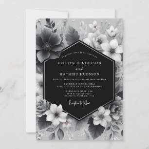 Charcoal Floral Artistry Wedding Invitation