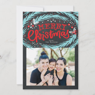 Charcoal Floral Berry Merry Christmas Holiday Card