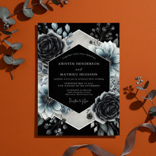 Charcoal Floral Gothic Romance Wedding Invitation