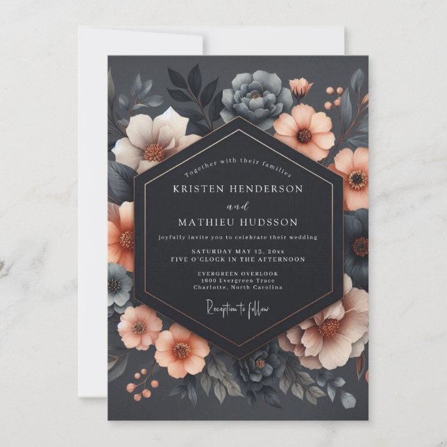 Charcoal Floral Romance Wedding Invitation (Front)