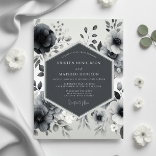 Charcoal Floral Romance Wedding Invitation