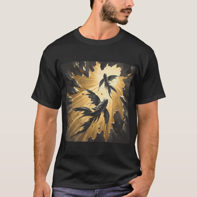 Charcoal Flying Fish, Ai Generated Art T-Shirt (Front)
