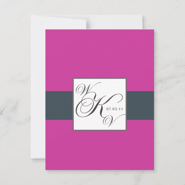 Charcoal Fuchsia Pink Monogram Wedding RSVP (Front)