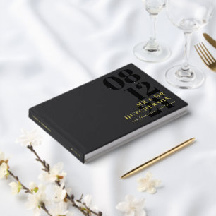 Charcoal Gold Bold Date Typography Wedding Guest Book