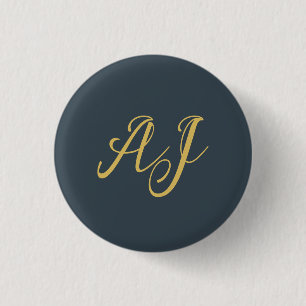 Charcoal Gold Color Monogram Professional Initial 1 Inch Round Button
