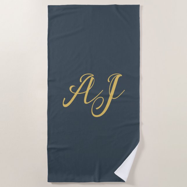 Charcoal Gold Color Monogram Professional Initial Beach Towel (Front)
