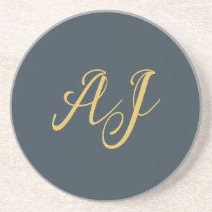 Charcoal Gold Color Monogram Professional Initial Coaster
