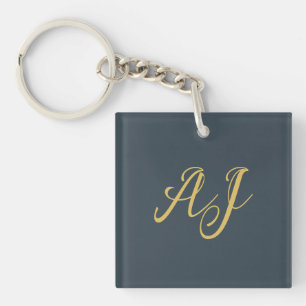 Charcoal Gold Color Monogram Professional Initial Keychain