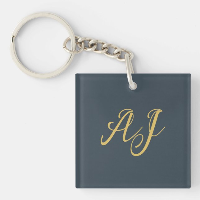 Charcoal Gold Color Monogram Professional Initial Keychain (Front)