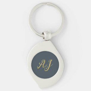 Charcoal Gold Color Monogram Professional Initial Keychain