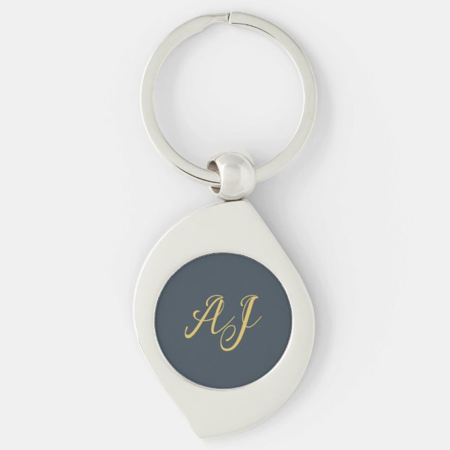 Charcoal Gold Color Monogram Professional Initial Keychain (Front)