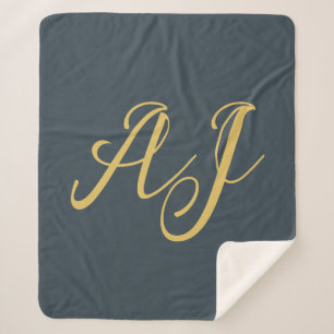 Charcoal Gold Color Monogram Professional Initial Sherpa Blanket