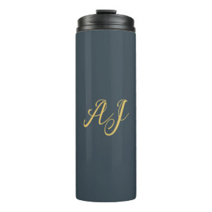 Charcoal Gold Color Monogram Professional Initial Thermal Tumbler