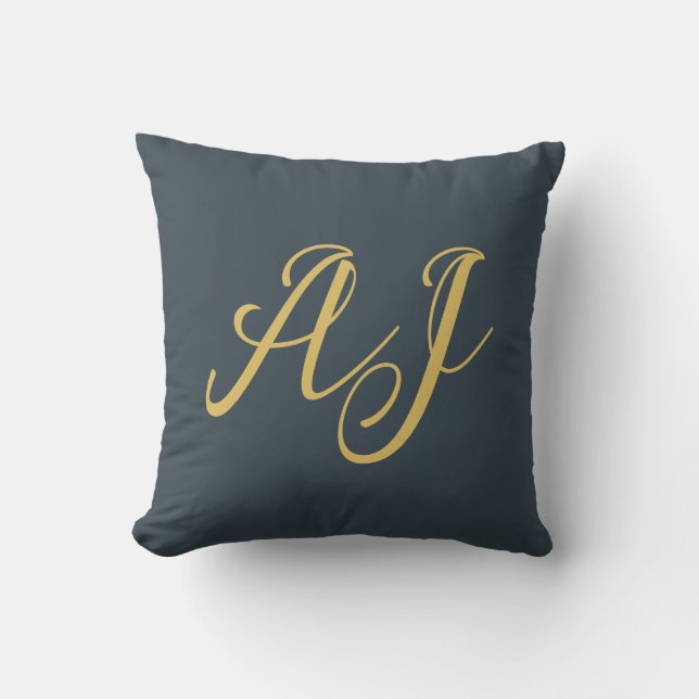 Charcoal Gold Color Monogram Professional Initial Throw Pillow (Front)