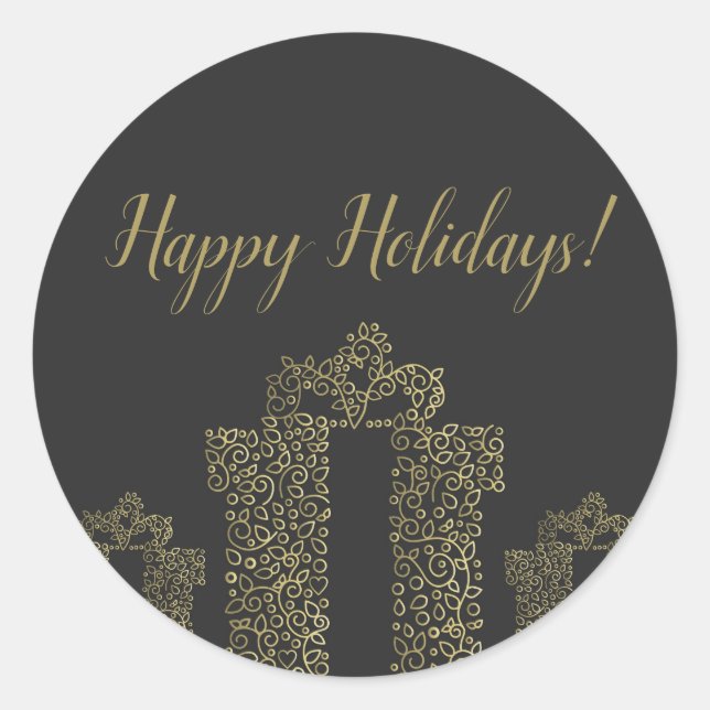 Charcoal & Gold Gift Present Elegant Holiday Party Classic Round Sticker (Front)