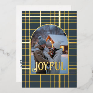 Charcoal & Gold Gingham Christmas Holiday Photo