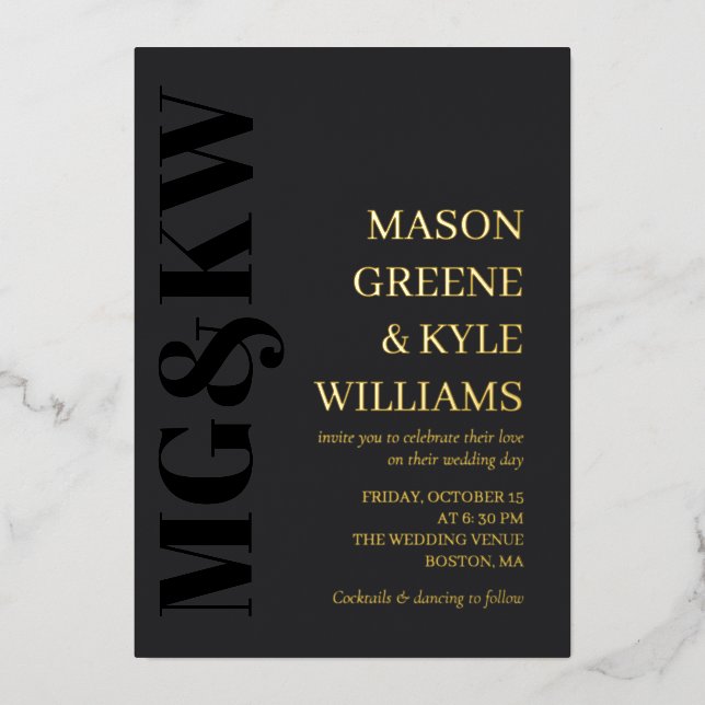 Charcoal & Gold Initials Typography 2 in 1 Wedding (Front)