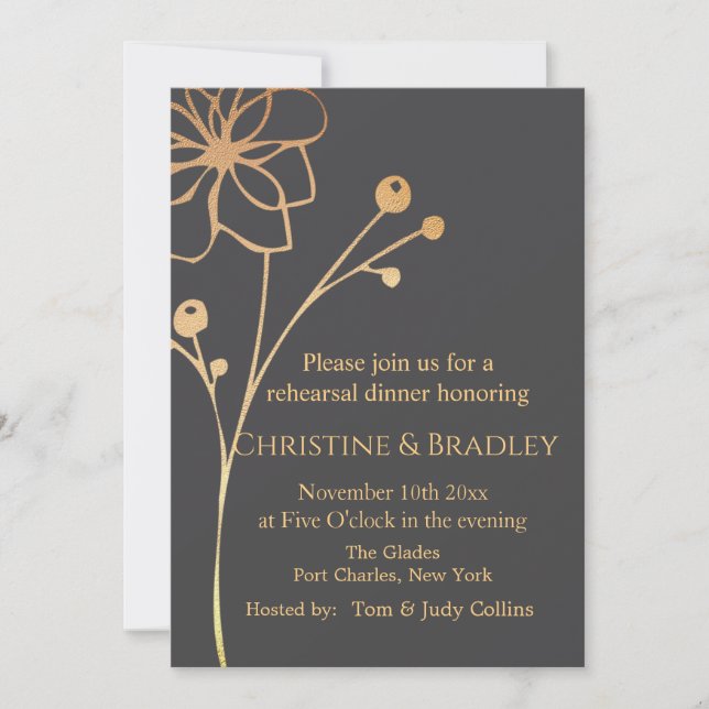 Charcoal & Gold Photo QR Code Wedding Rehearsal Invitation (Front)