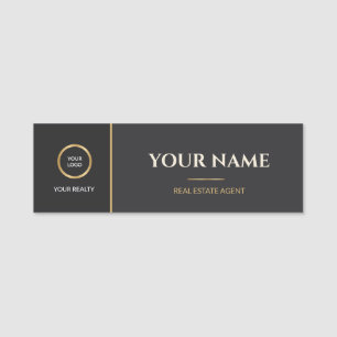Charcoal Gold Real Estate Agent Logo Name Tag
