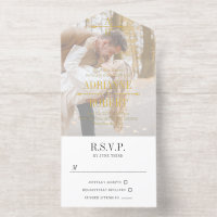 Charcoal & Gold Text Big Photo Monogram Wedding