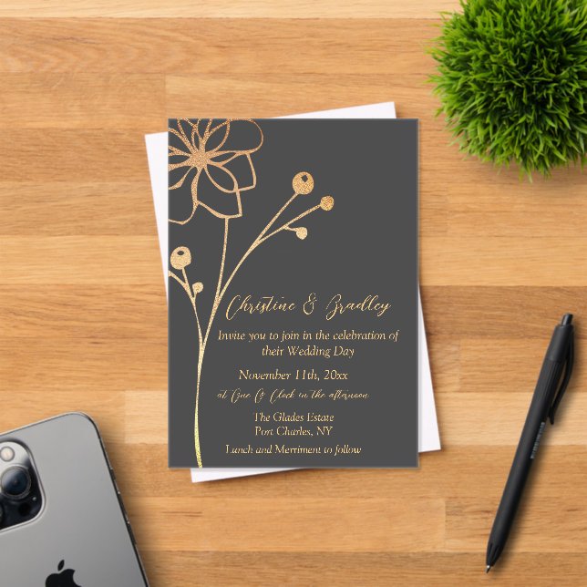 Charcoal & Gold Wedding Acrylic Invitations (Insitu (Invitation Card))