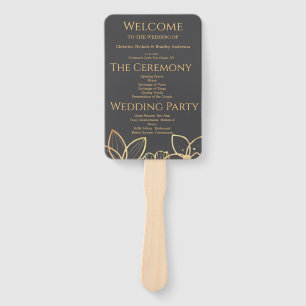 Charcoal & Gold Wedding Program Hand Fan
