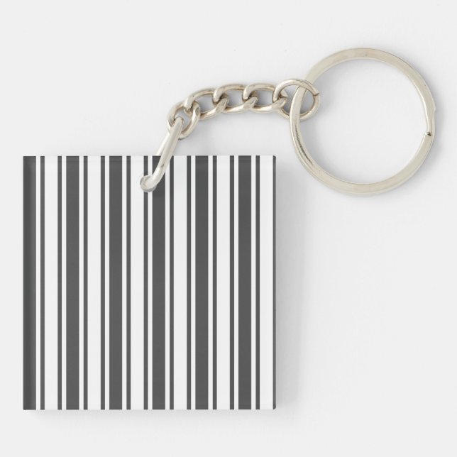 Charcoal gray and white candy stripes keychain (Back)