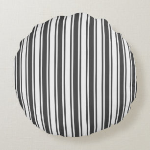 Charcoal gray and white candy stripes round pillow