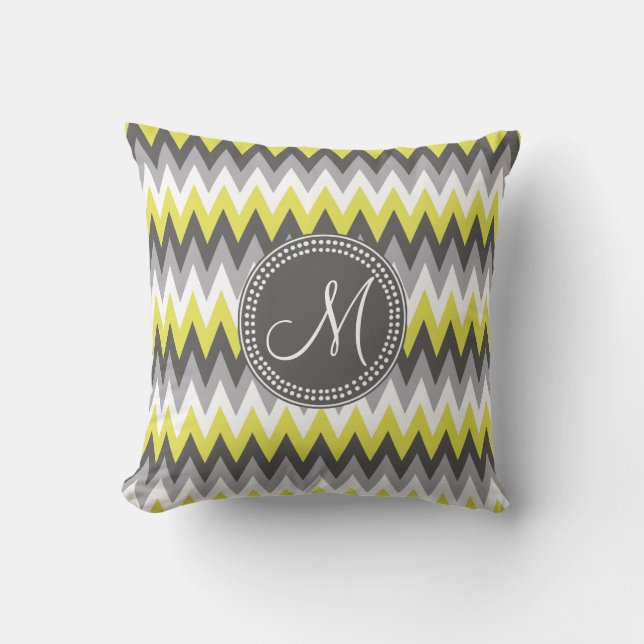 CHARCOAL GRAY AND YELLOW CHEVRON THROW PILLOW (Front)