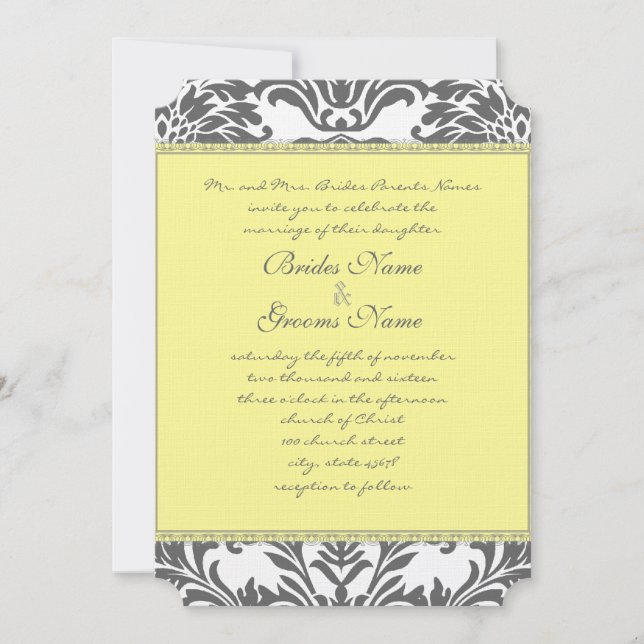 Charcoal Gray and Yellow Wedding Invitations (Front)