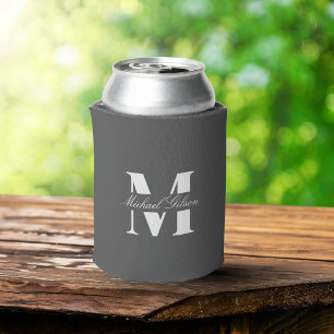 Charcoal Gray   Custom Monogram Wedding Groomsmen  Can Cooler